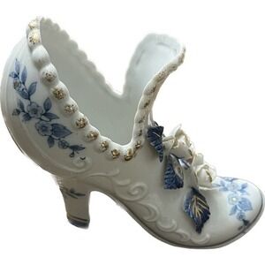 Vintage‎ 1950's BRINN'S White Porcelain Boot Vase with Flowers and Gold Trim